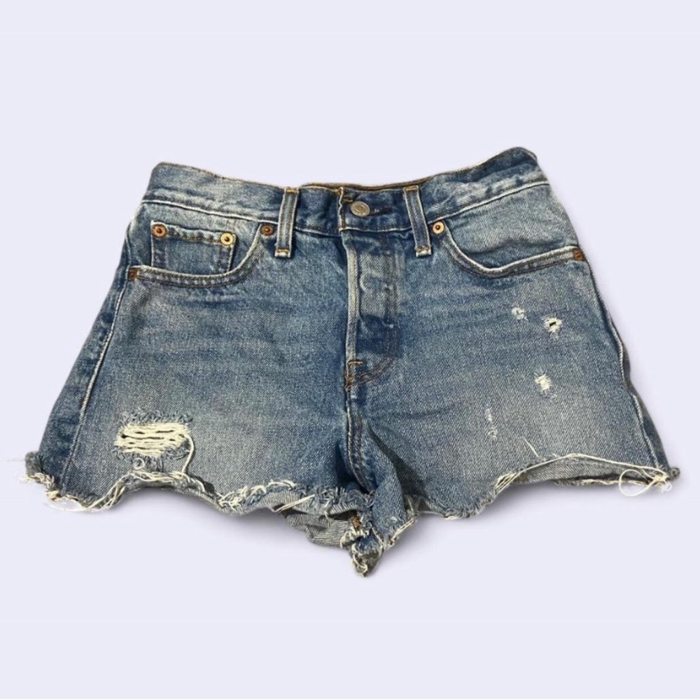 Trendy Blue Distressed Jean Shorts